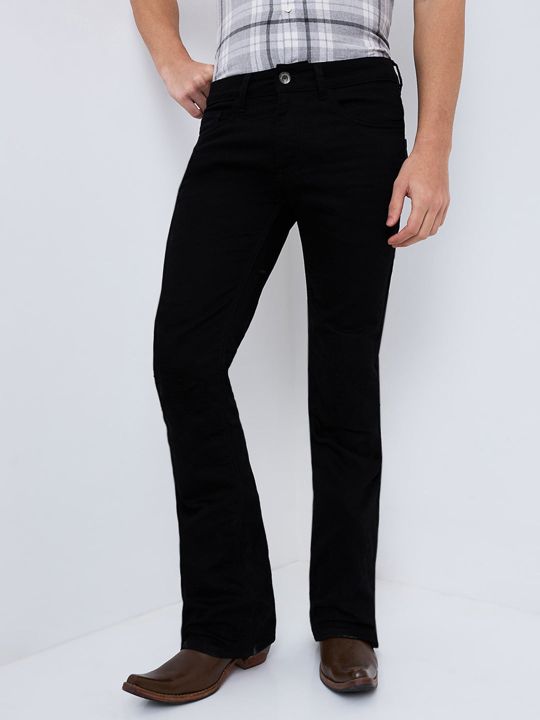 Men's Black Distress Bootcut Jeans with Zipper Bottom – Mode De