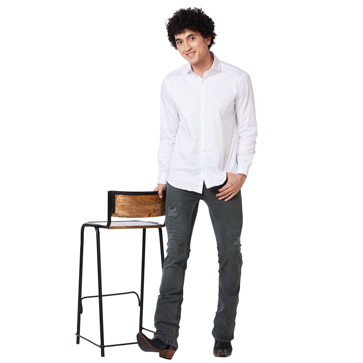 Olive Green Distress Slim Fit Low Rise Boot-cut Denim Jeans
