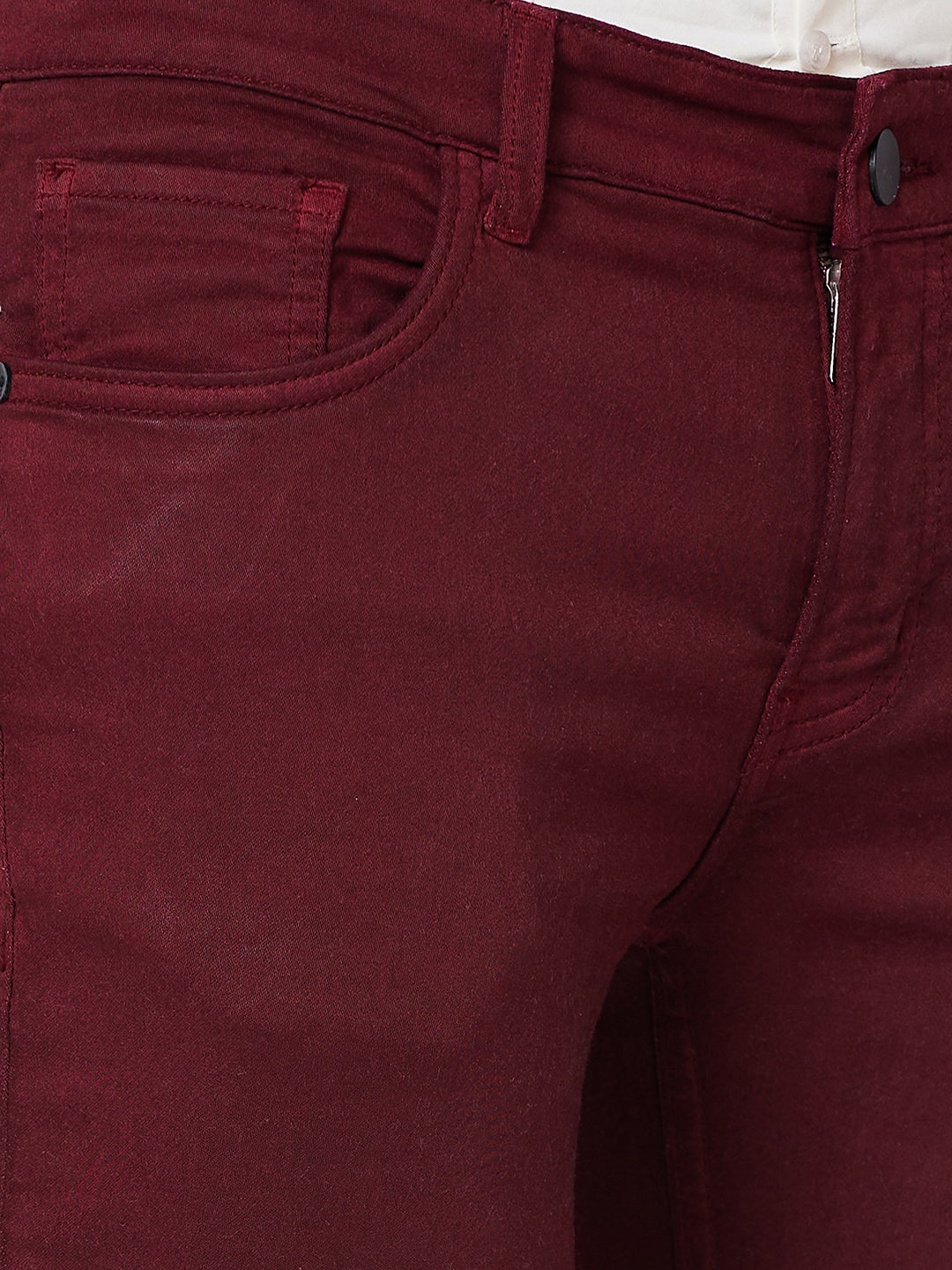 Maroon Boot-cut Jeans With Zipper Bottom For Mens