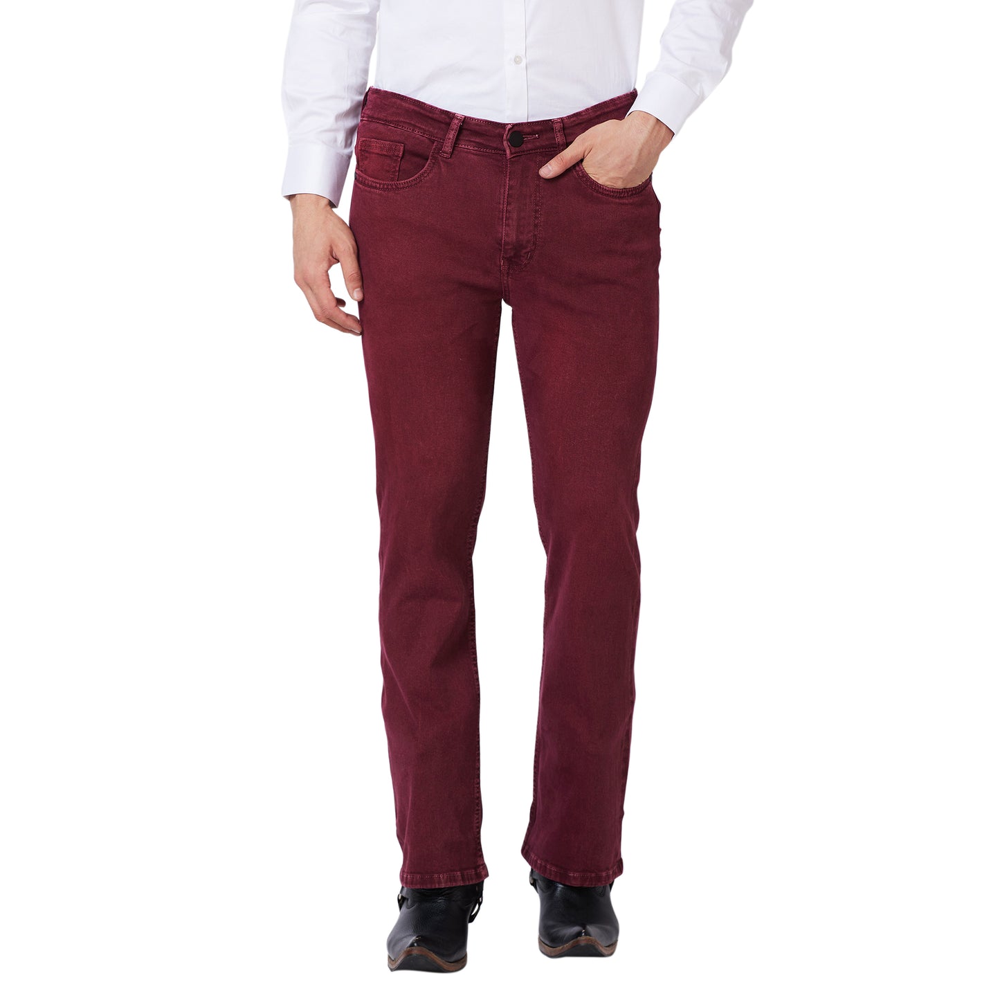 Solid Boot-cut Denim Jeans With Tangled Back Pocket