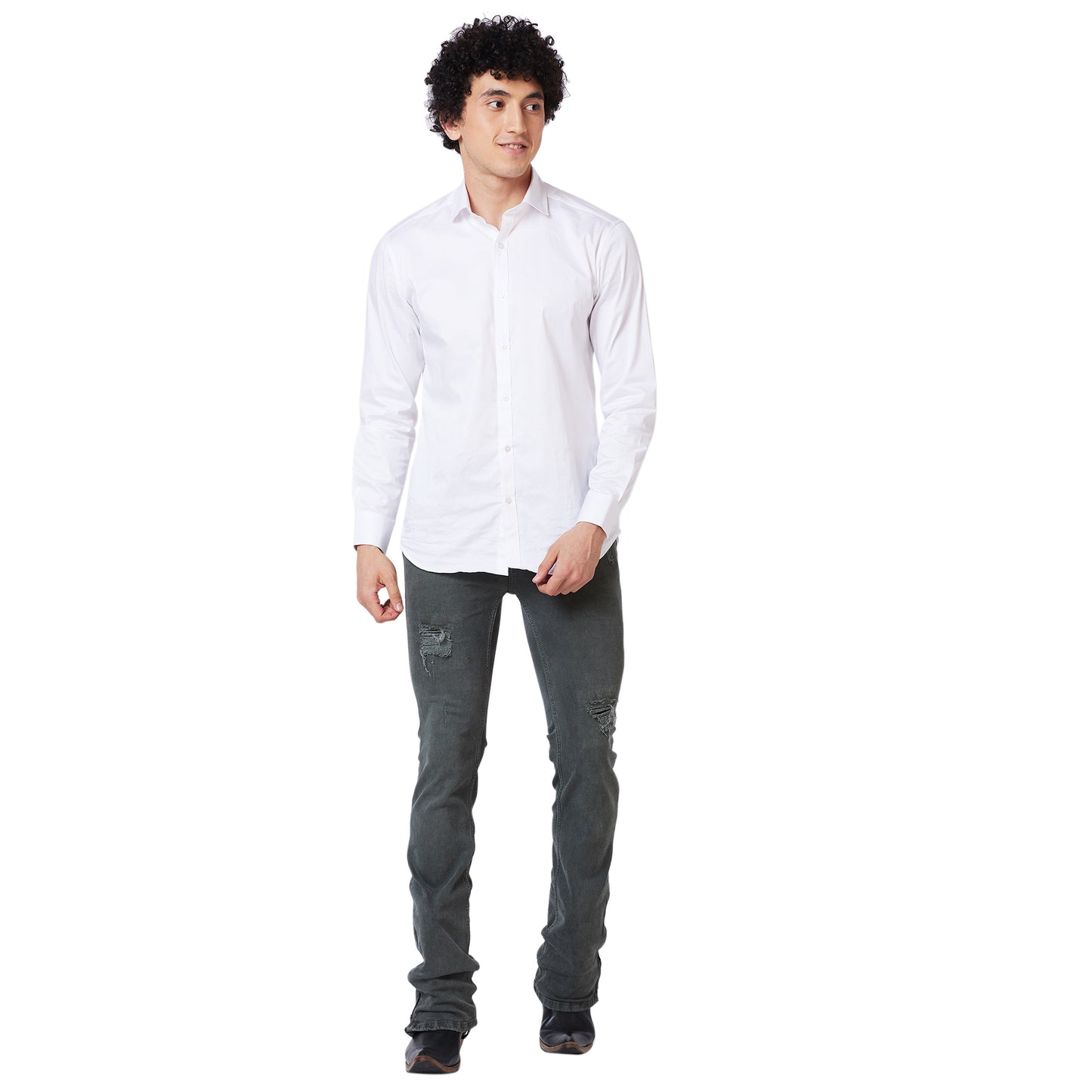 Olive Green Distress Slim Fit Low Rise Boot-cut Denim Jeans
