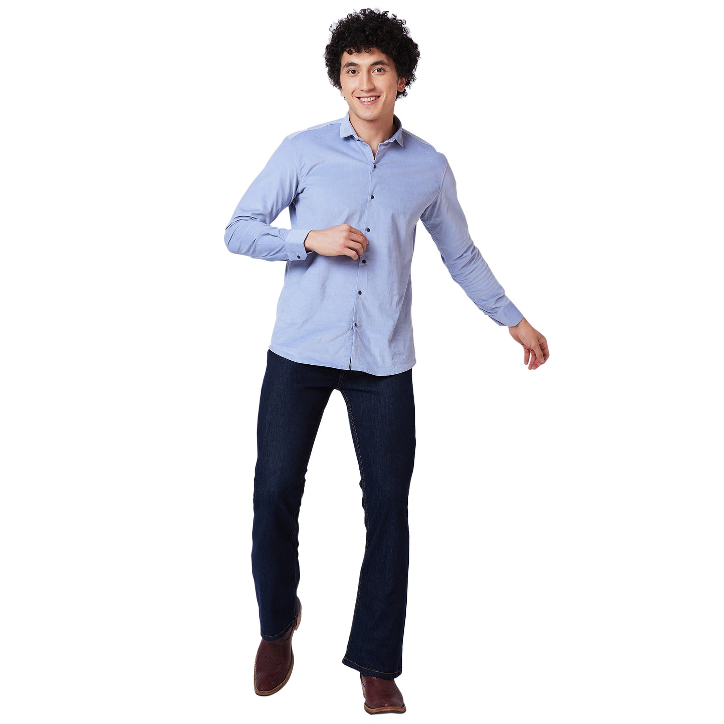 Boot-cut Denim Jeans With Rust Stitch.