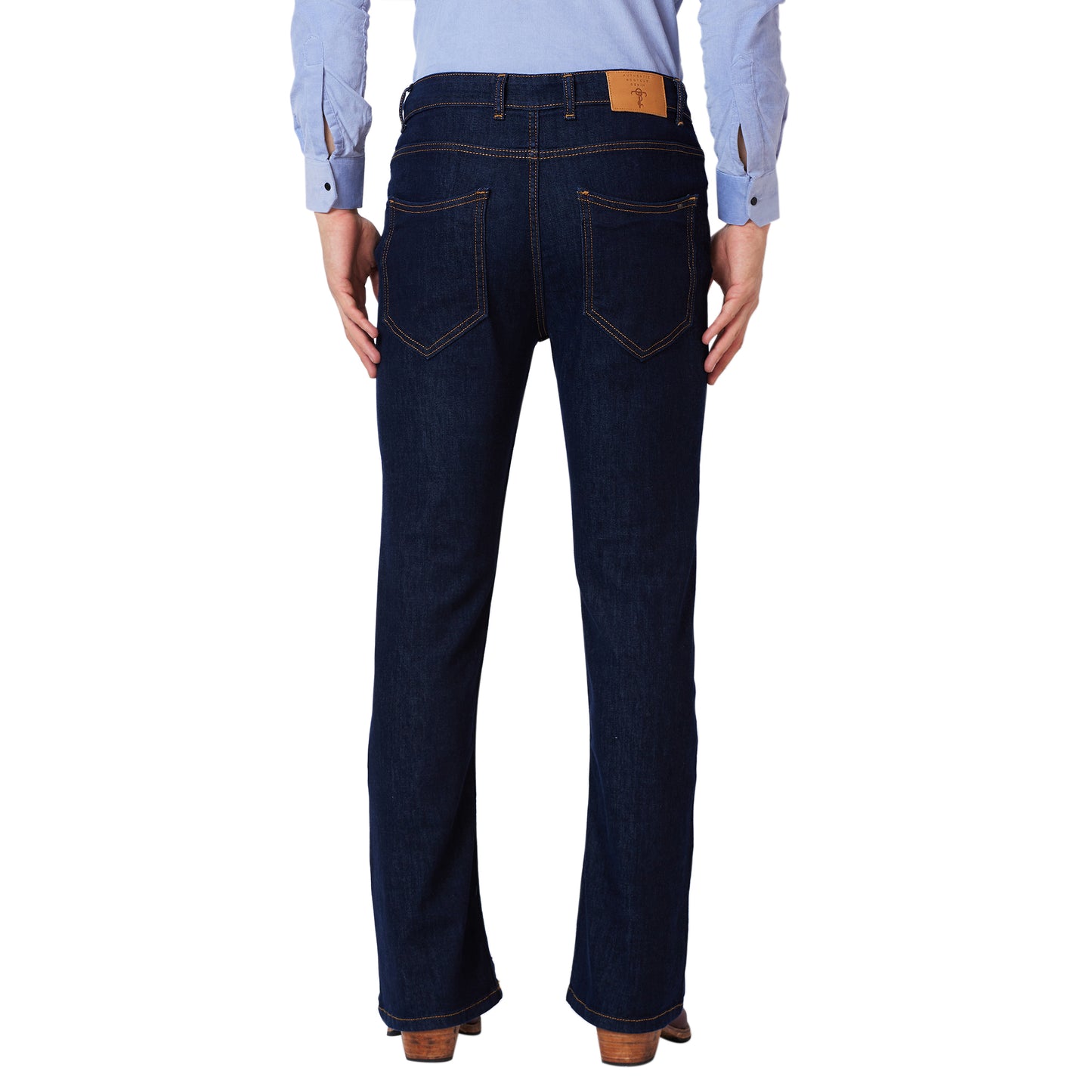Boot-cut Denim Jeans With Rust Stitch.