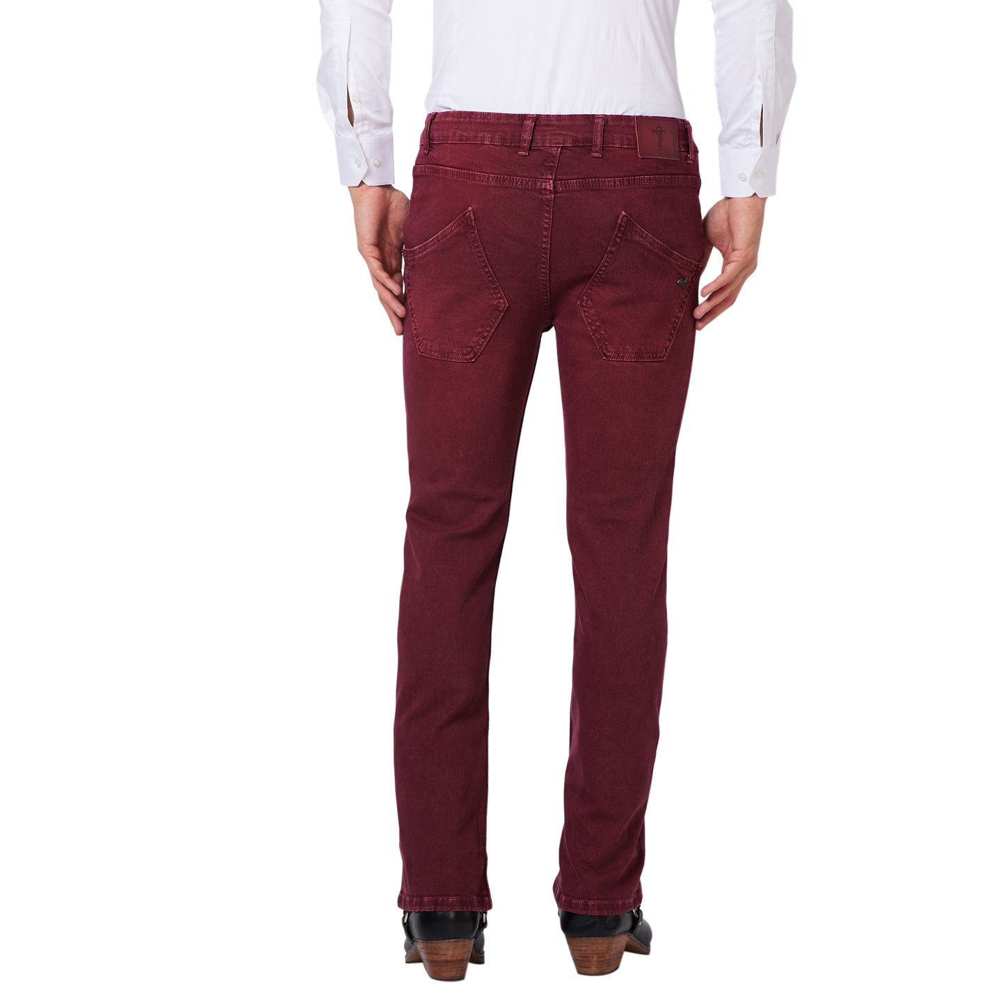 Solid Boot-cut Denim Jeans With Tangled Back Pocket