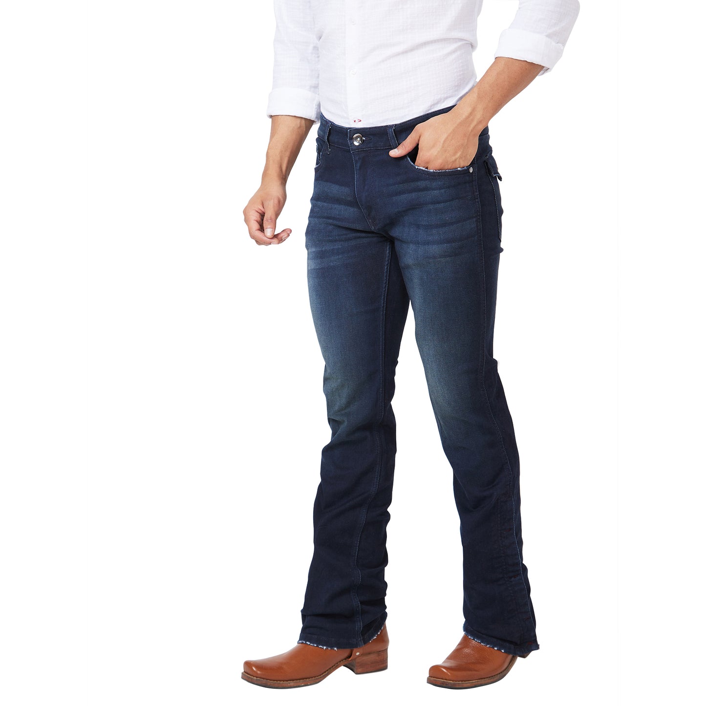 Men's Casual Denim Regular Fit Solid Stretchable Boot-cut Jeans