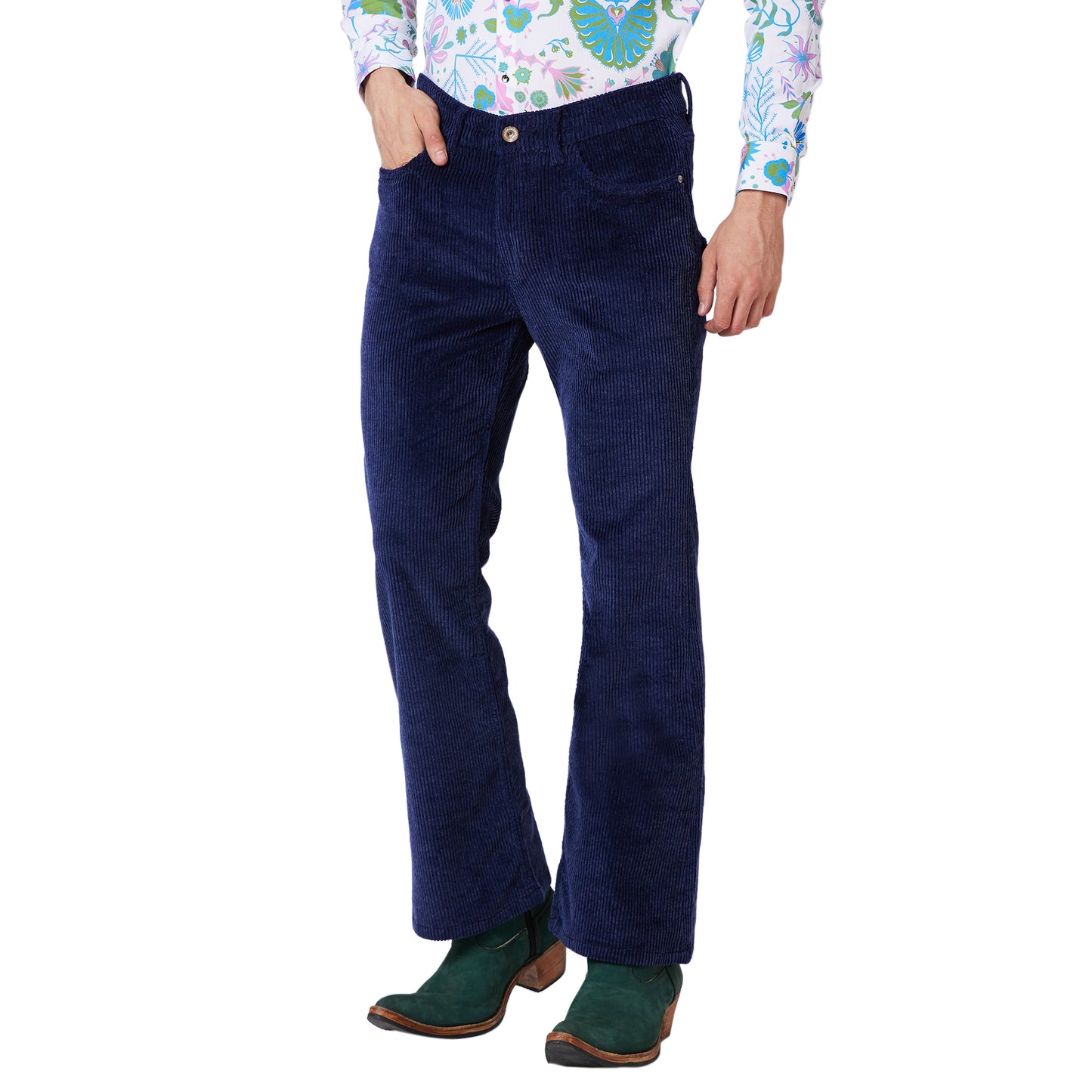Indigo Blue Relaxed Fit Low Rise Boot-cut Jeans For Men