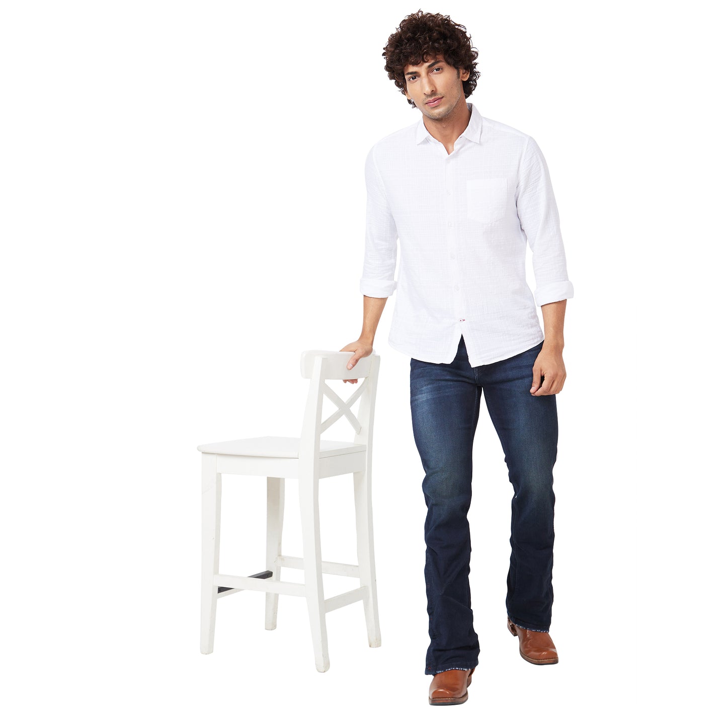 Men's Casual Denim Regular Fit Solid Stretchable Boot-cut Jeans