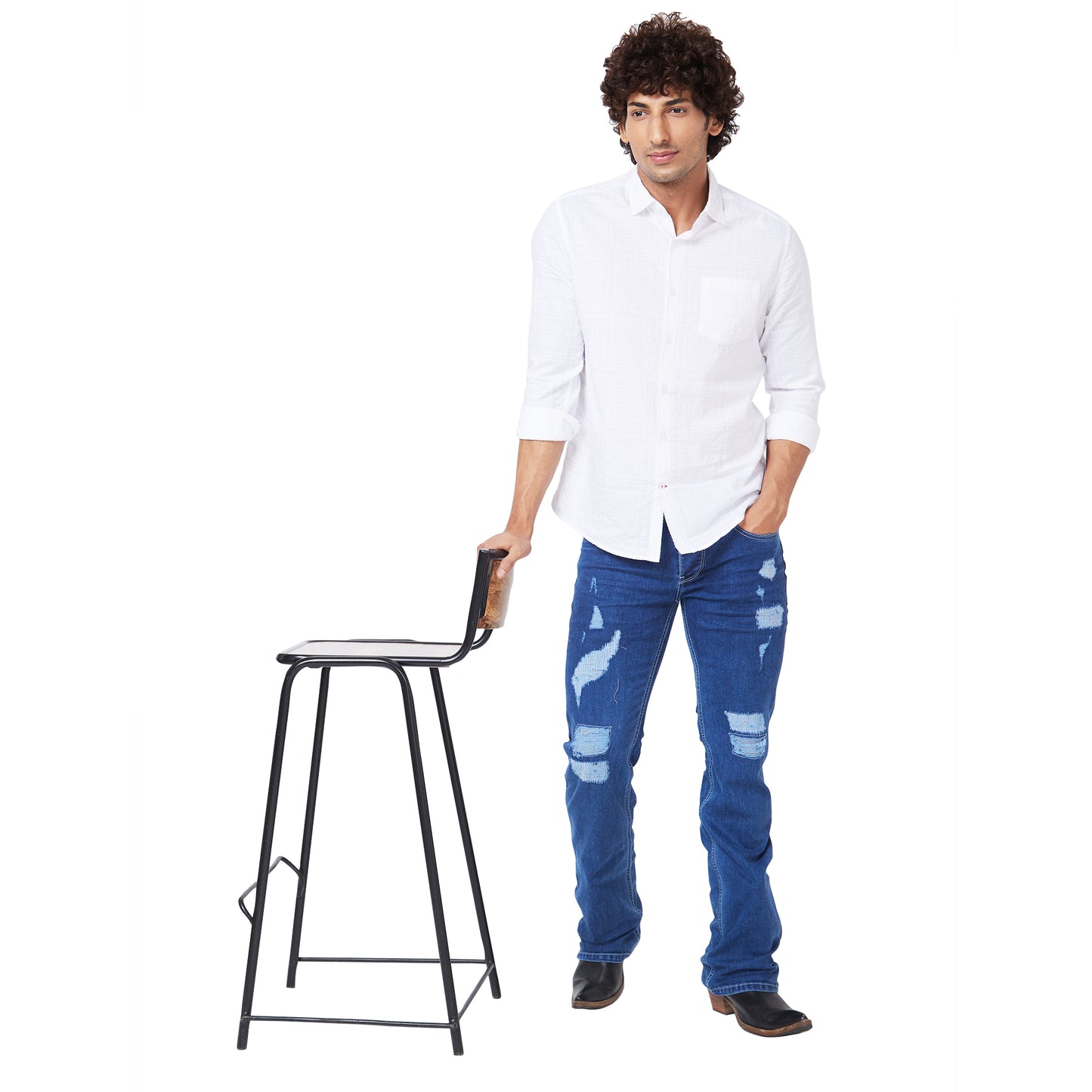 Men's Casual Regular Fit Solid Denim Boot-cut Jeans