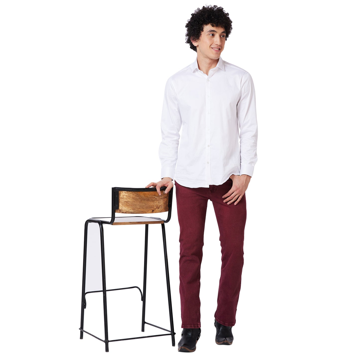 Solid Boot-cut Denim Jeans With Tangled Back Pocket