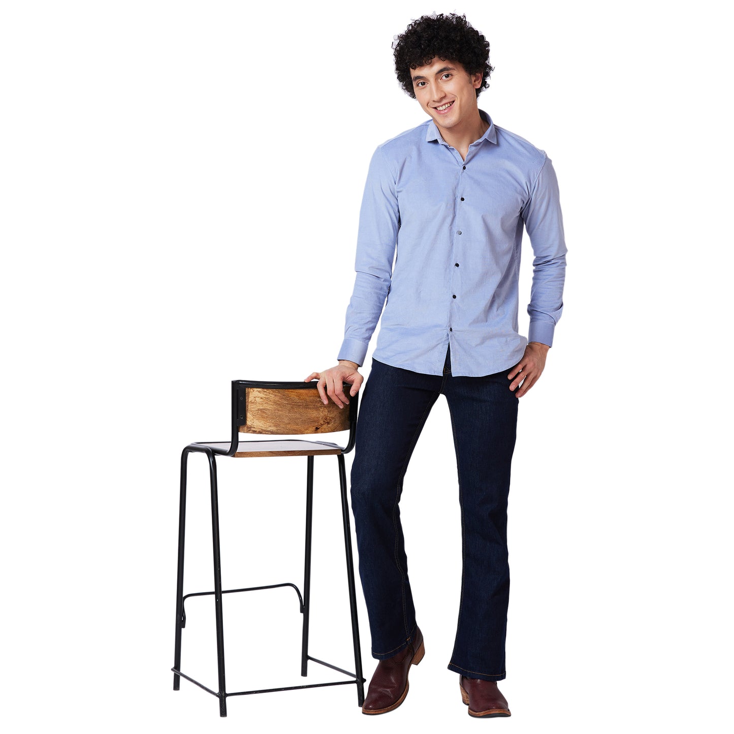 Boot-cut Denim Jeans With Rust Stitch.