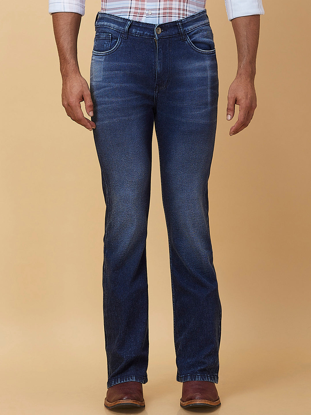 Indigo Blue Bootcut Jeans with Whiskers