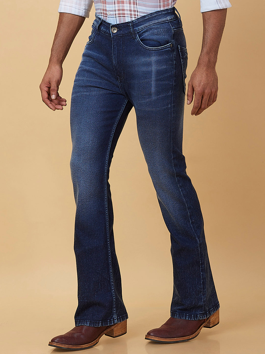 Indigo Blue Bootcut Jeans with Whiskers