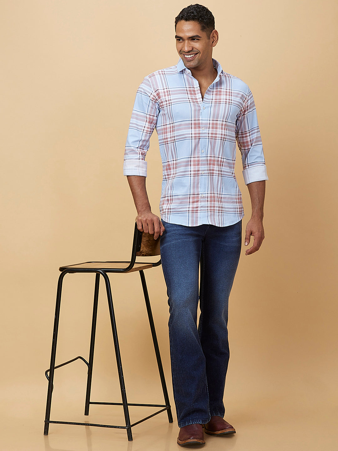 Indigo Blue Bootcut Jeans with Whiskers