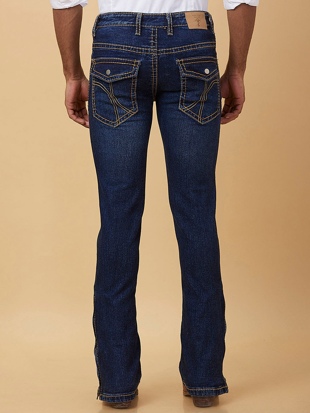 Distress Indigo Blue Boot-cut Jeans