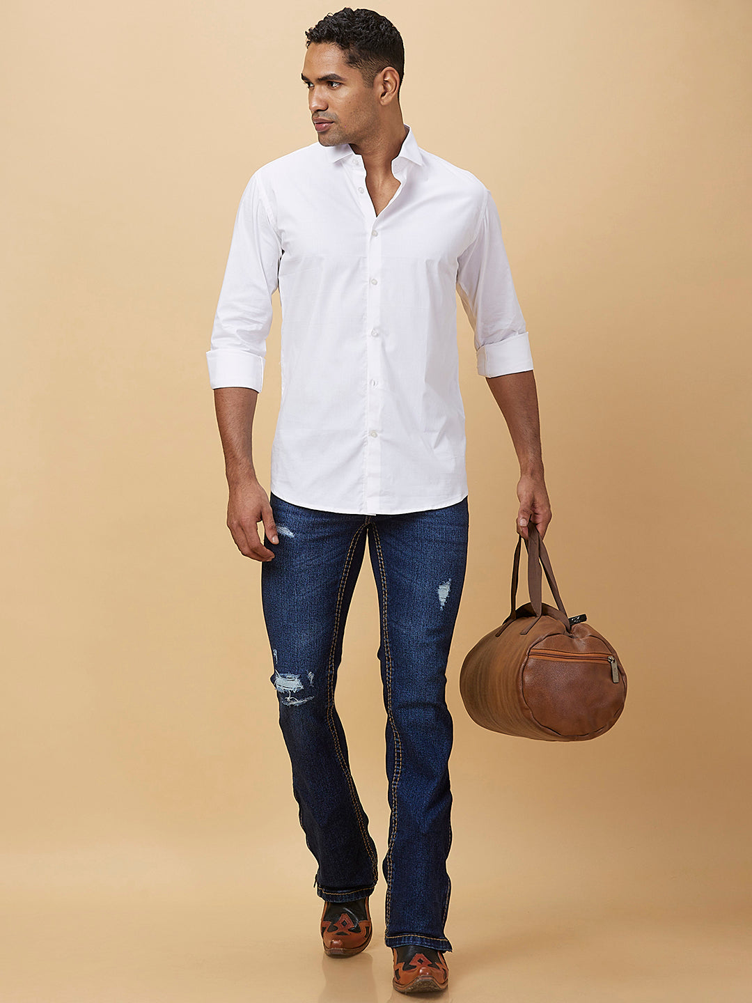 Distress Indigo Blue Boot-cut Jeans