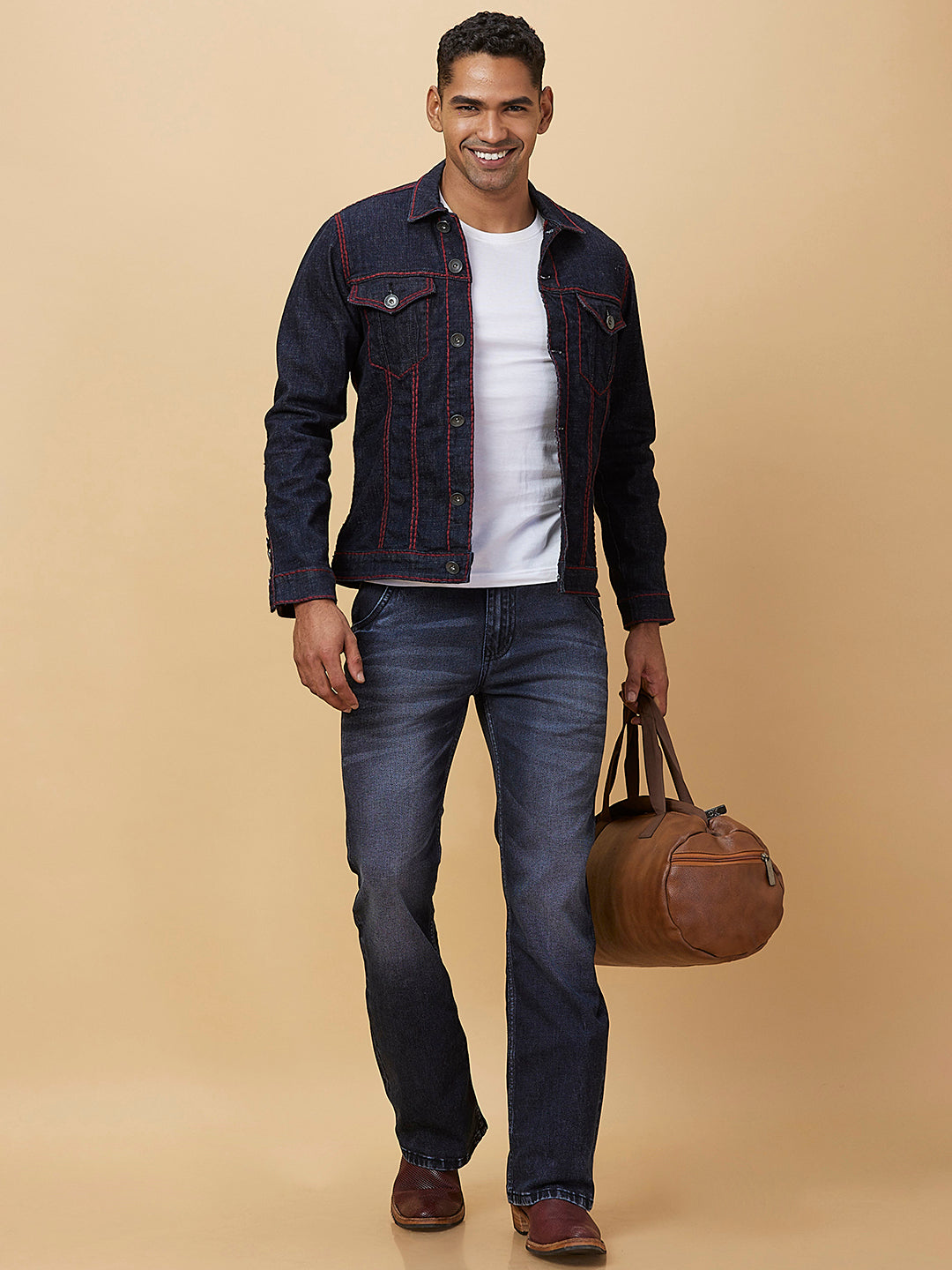 Deep Indigo Blue Boot-cut jeans with Cross Pocket