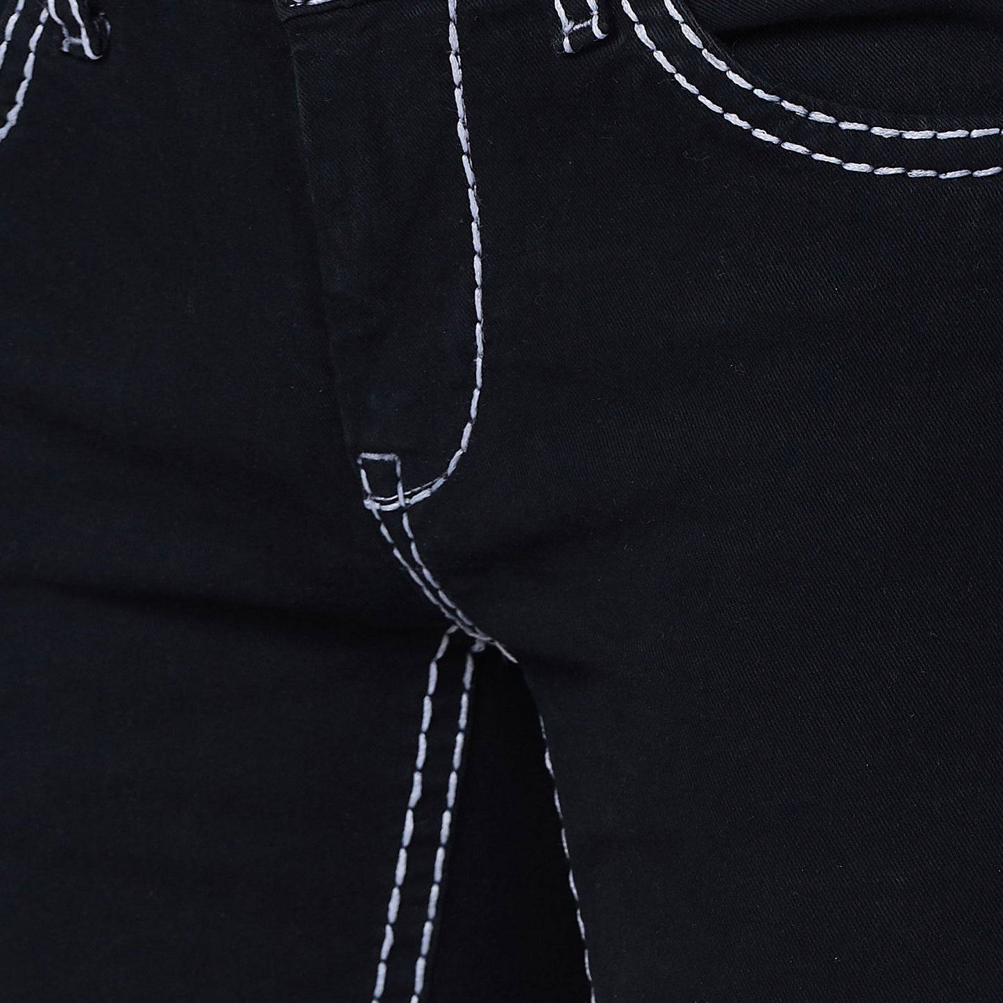 Mens Black Bootcut Slim Fit Jeans Strechable With White Saddle Stitch
