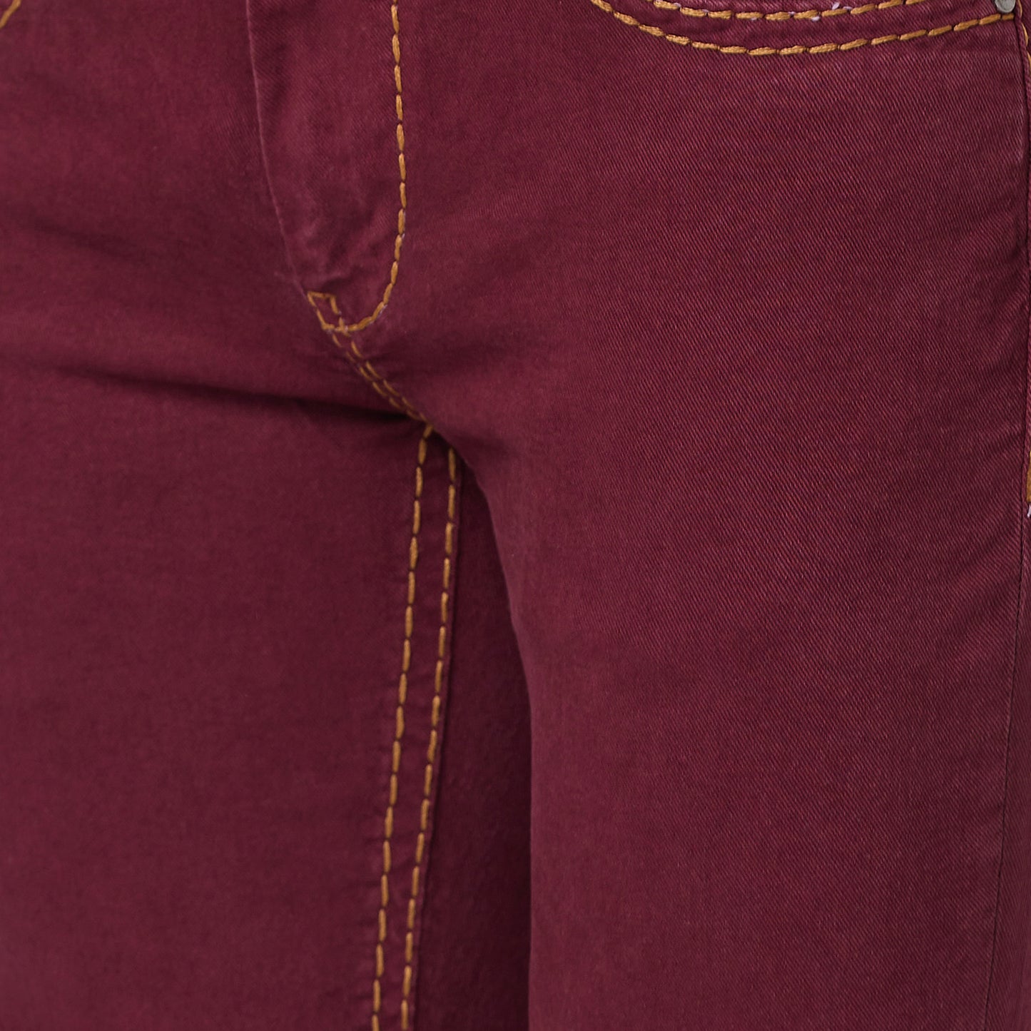 Mens Maroon Bootcut Slim Fit Jeans With Strechable Saddle Stitch