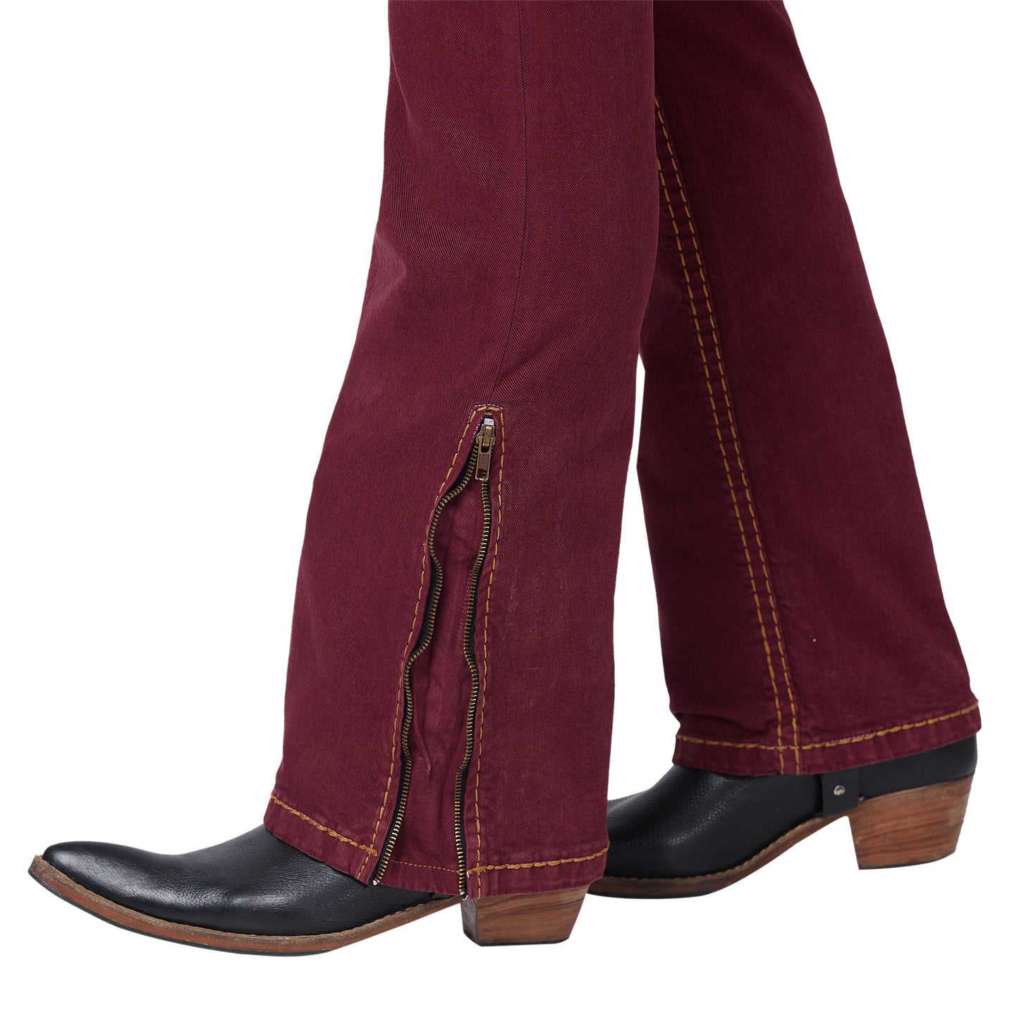 Mens Maroon Bootcut Slim Fit Jeans With Strechable Saddle Stitch