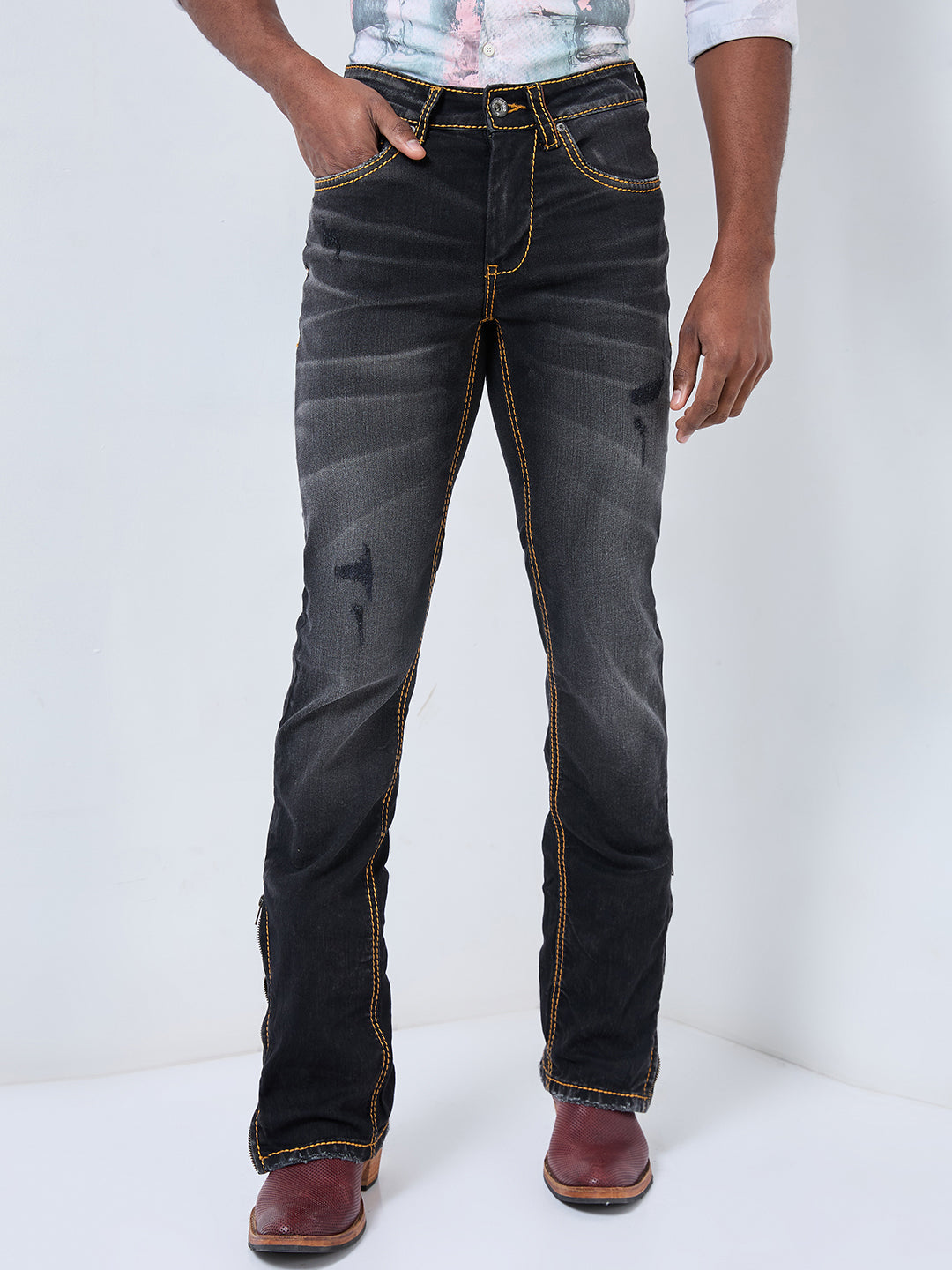 Dynamic Convertible Bootcut to Slim Fit Jeans – Black Distressed Denim