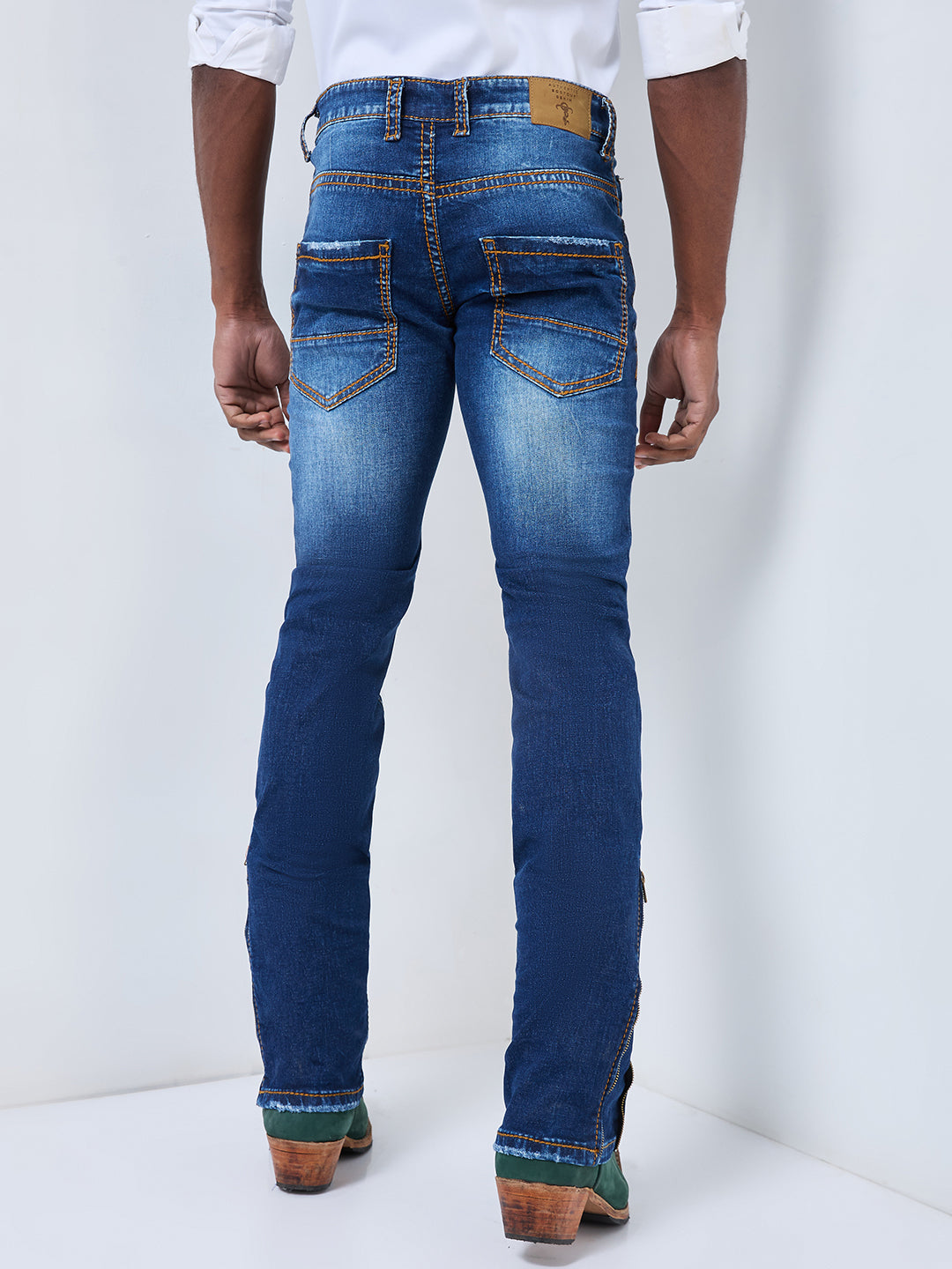 Dynamic Mid-Blue Zip-Convertible Bootcut to Slim Fit Jeans