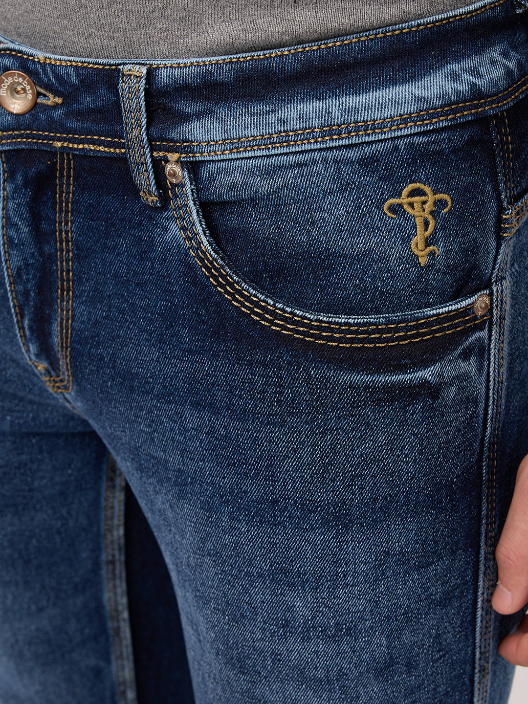 Men's Deep Indigo Bootcut Jeans – Low Rise, Contrast Stitch, Sculpt Fit