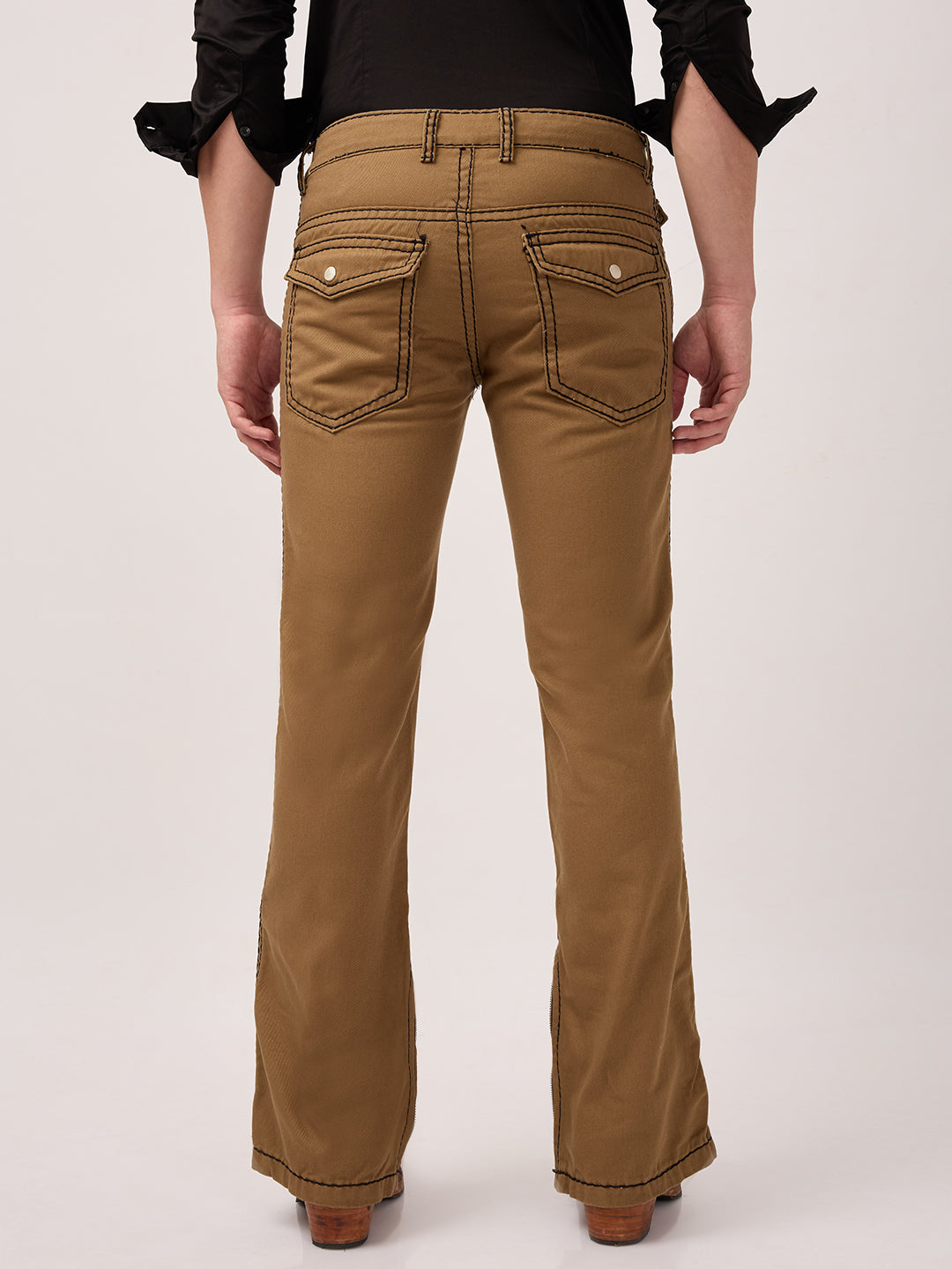 Men’s Low-Rise Bootcut Jeans – Heritage Denim in Burnt Caramel with Bottom Zipper