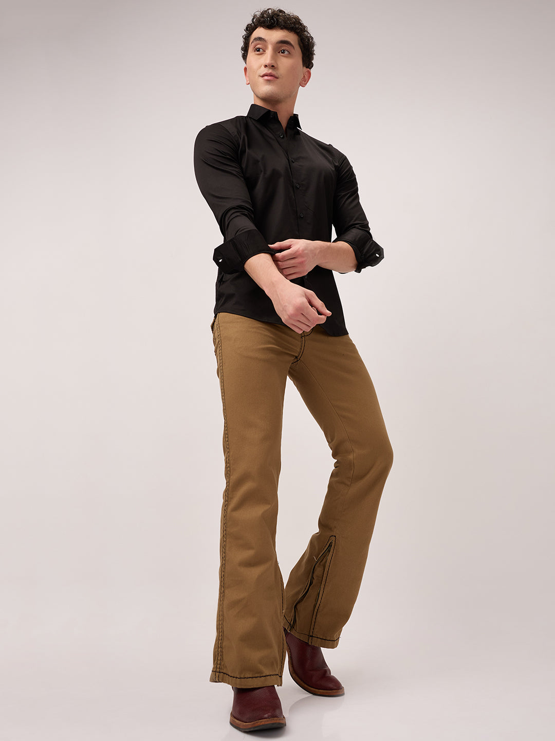 Men’s Low-Rise Bootcut Jeans – Heritage Denim in Burnt Caramel with Bottom Zipper