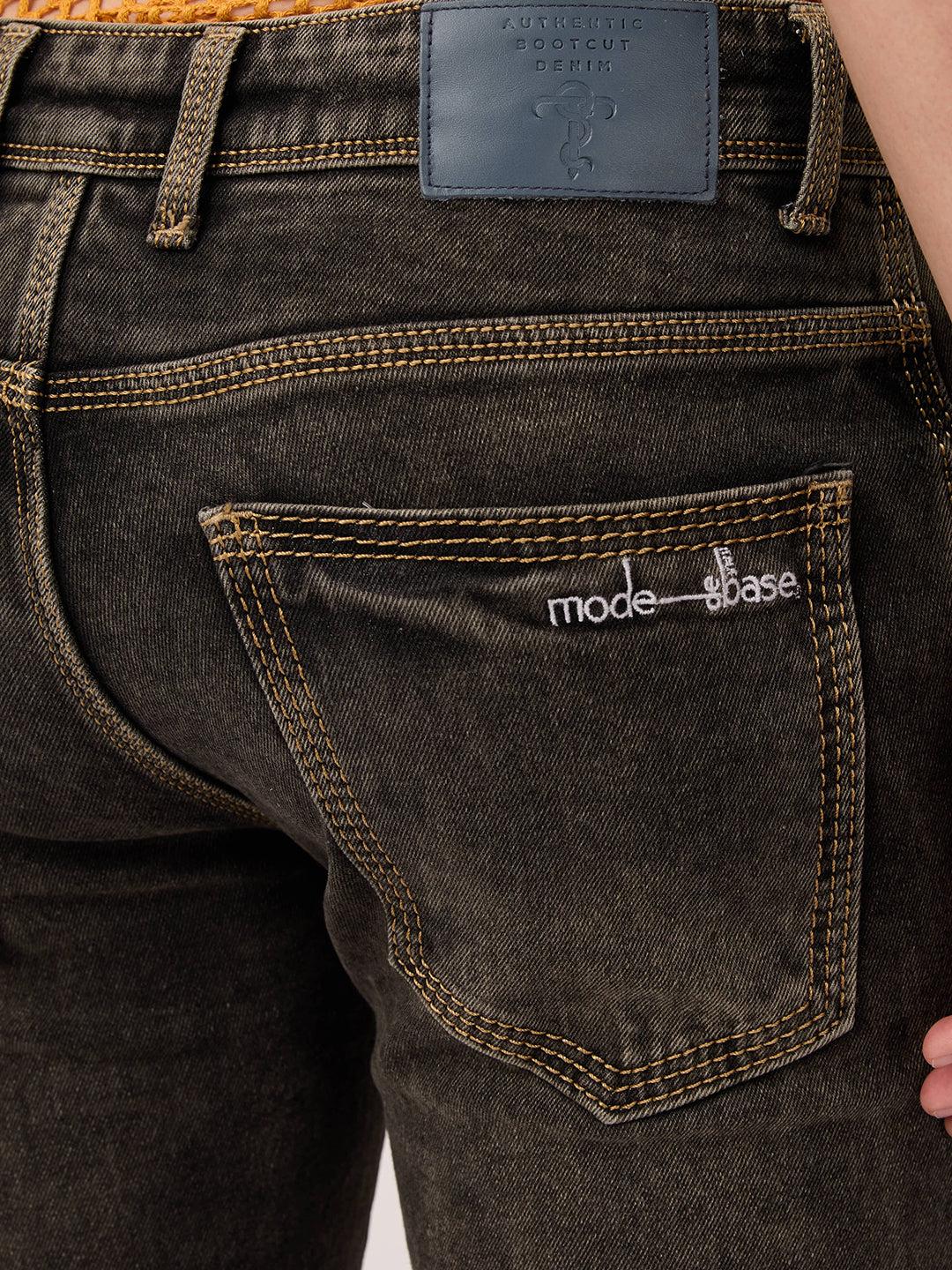 Men’s Bootcut Jeans in Vintage Charcoal – Zippered Leg Opening & Contrast Stitching