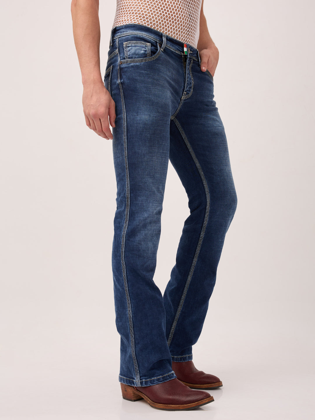 Men’s Bootcut Stretch Jeans – Ocean Fade Blue with Contrast Stitching Slim Fit