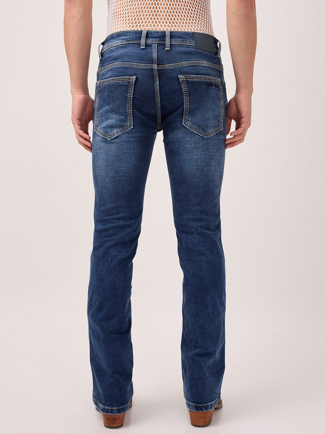 Men’s Bootcut Stretch Jeans – Ocean Fade Blue with Contrast Stitching Slim Fit