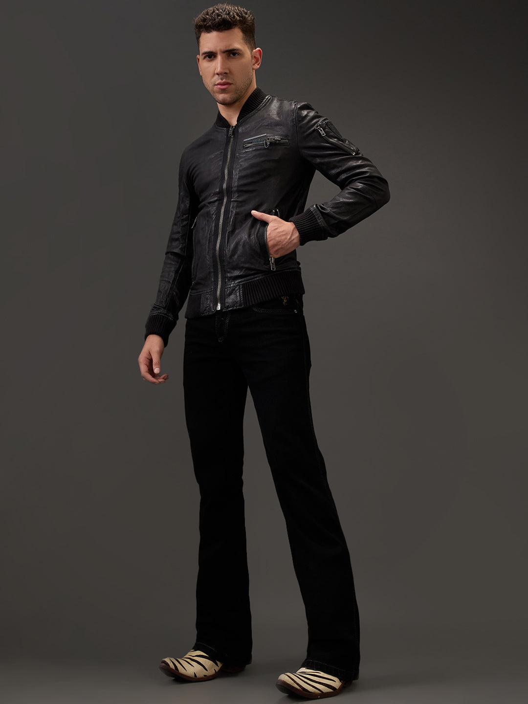 Jet Black Men's Bootcut Jeans – Triple-Stitched Toughness with Khaki Detailing