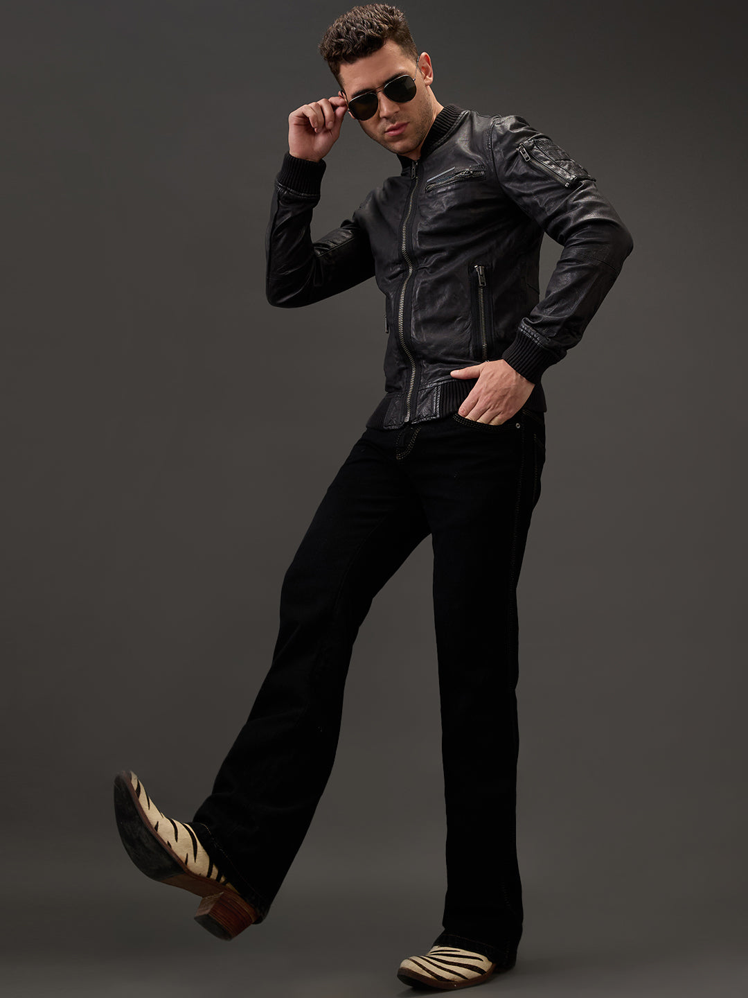 Jet Black Men's Bootcut Jeans – Triple-Stitched Toughness with Khaki Detailing