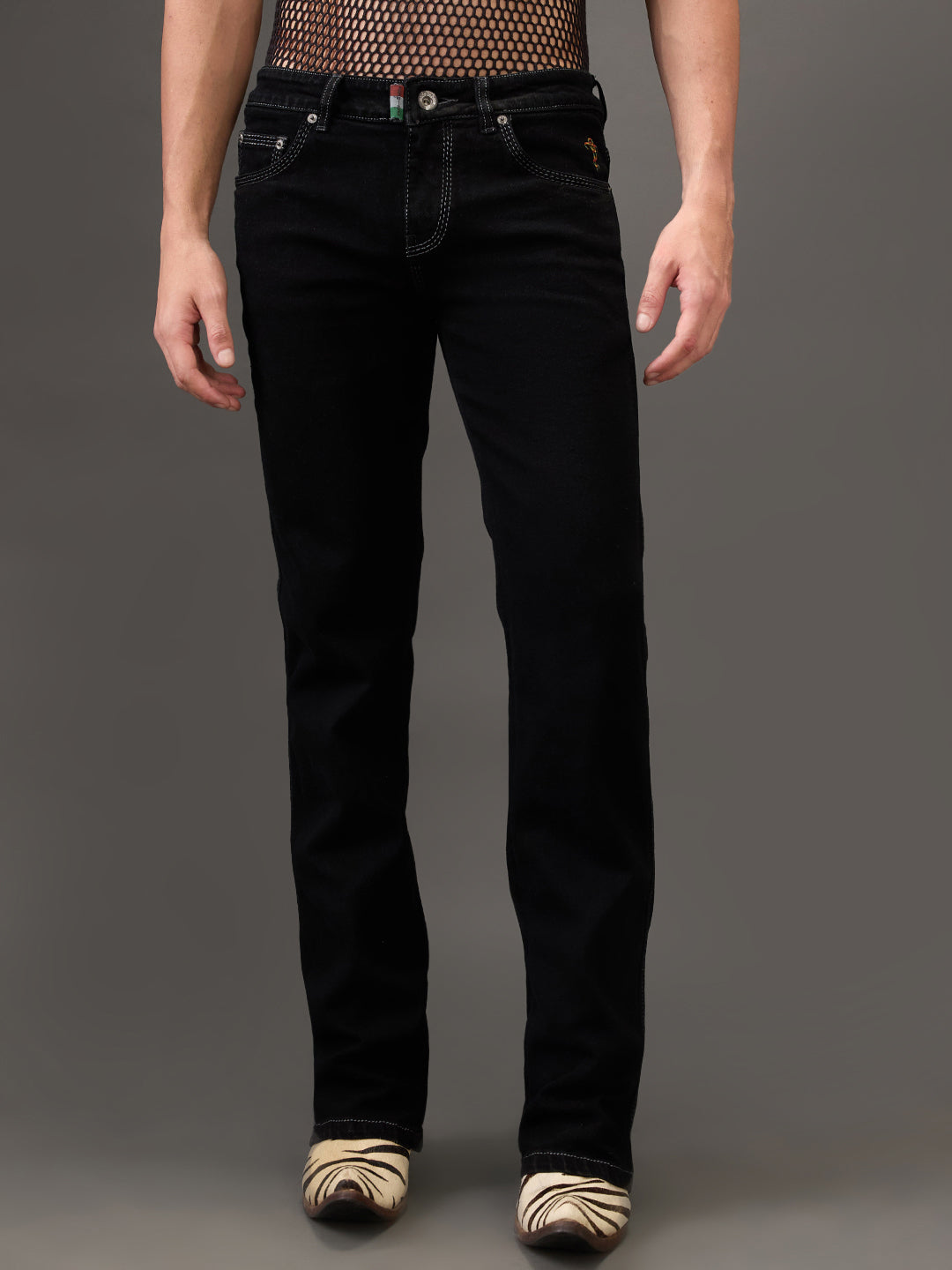 Jet Black Bootcut Jeans β Triple-Stitched Power with Grey Contrast Stitching