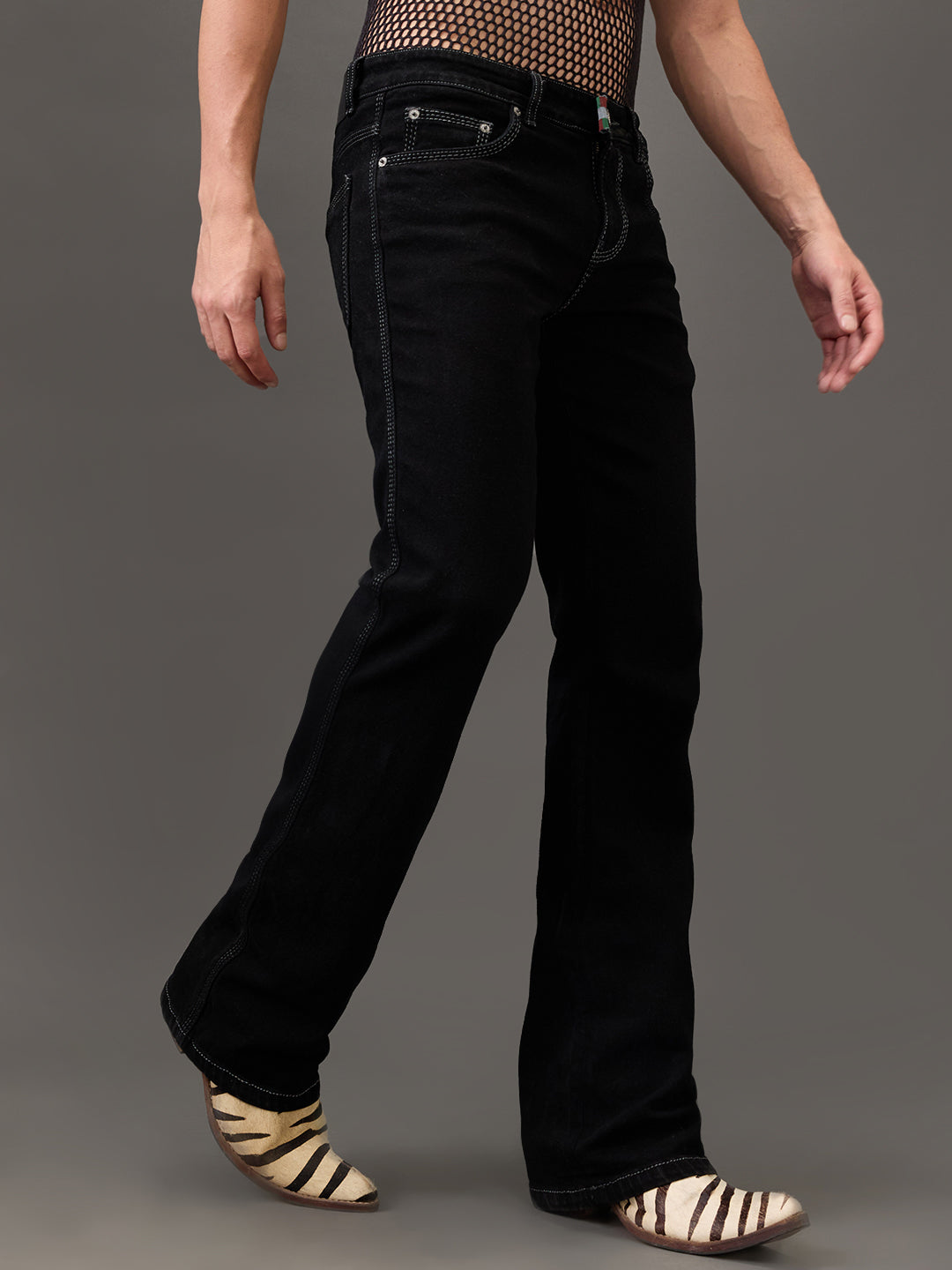 Jet Black Bootcut Jeans β Triple-Stitched Power with Grey Contrast Stitching