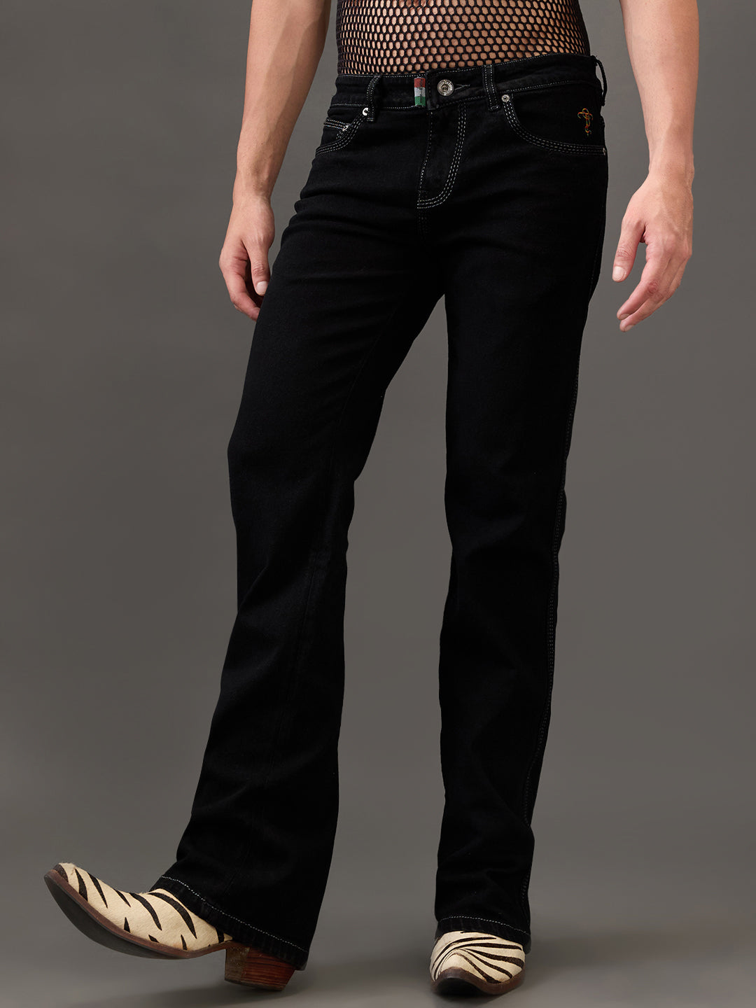 Jet Black Bootcut Jeans β Triple-Stitched Power with Grey Contrast Stitching