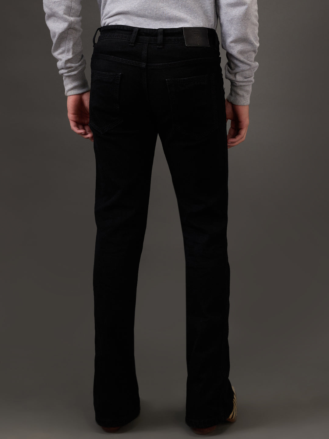 Black Stealth Bootcut Jeans β All-Black Stitch with Zippered Bottom