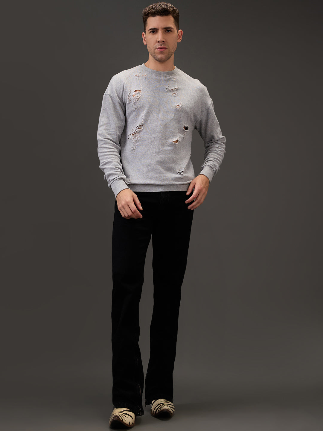 Black Stealth Bootcut Jeans β All-Black Stitch with Zippered Bottom