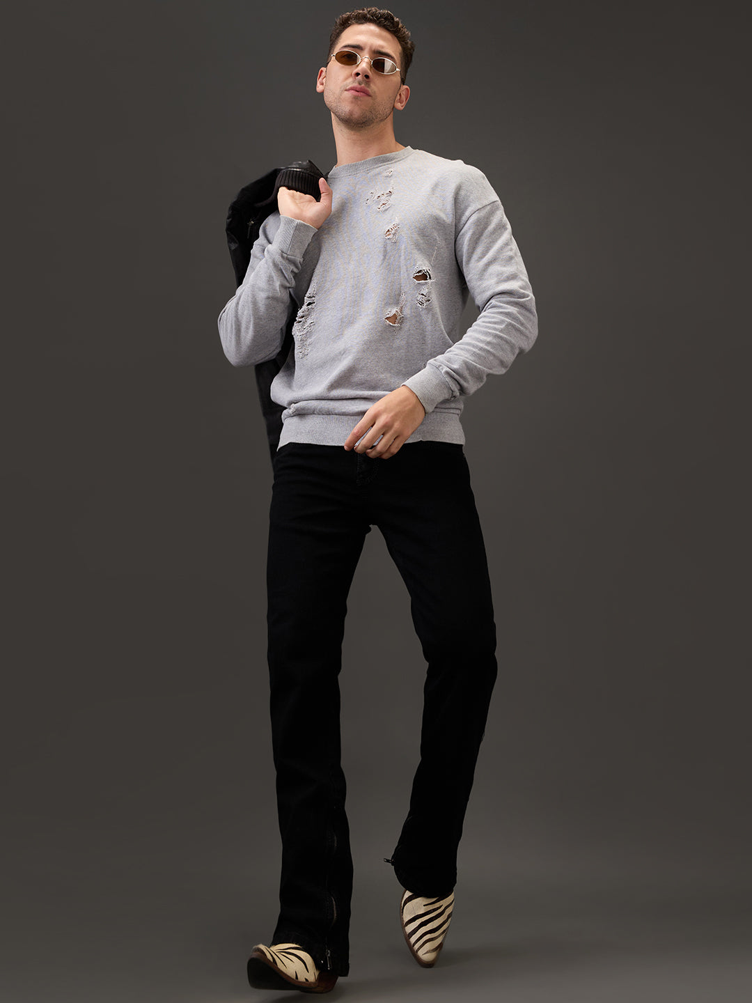 Black Stealth Bootcut Jeans β All-Black Stitch with Zippered Bottom