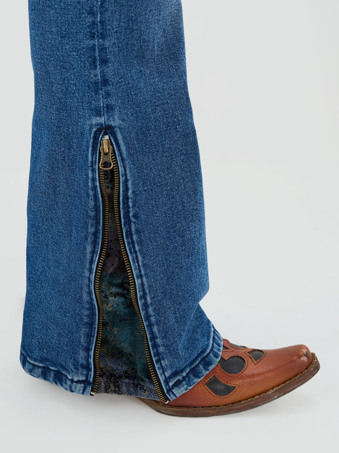 Men Stone Blue Low Rise Bootcut Stitch Jeans with Zipper Hem Detail Slim Fit