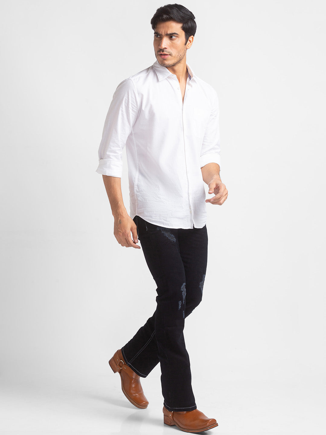 Black Distressed Bootcut Jeans for Men