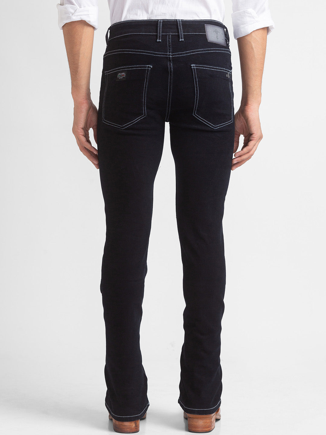 Black Distressed Bootcut Jeans for Men