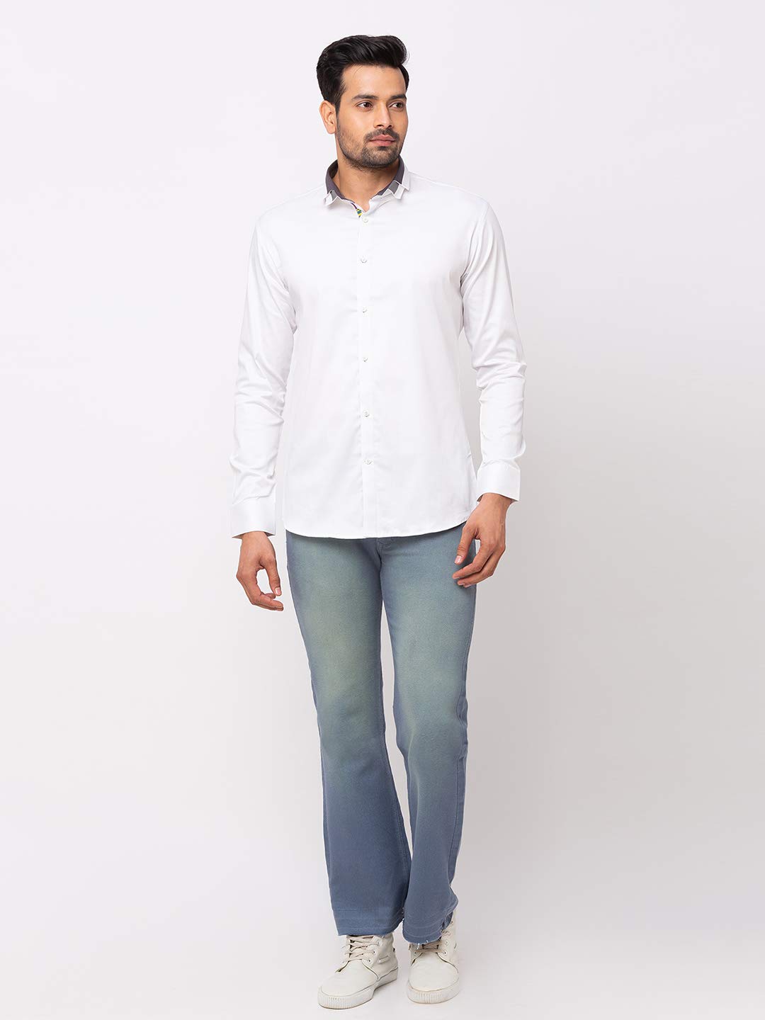 White Twin Collar Casual Shirt