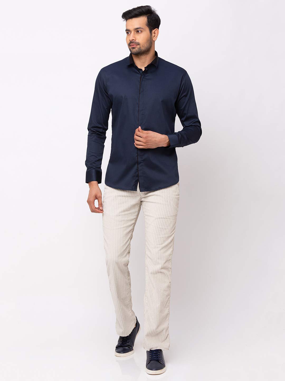 Navy Blue Half Collared Casual Shirt