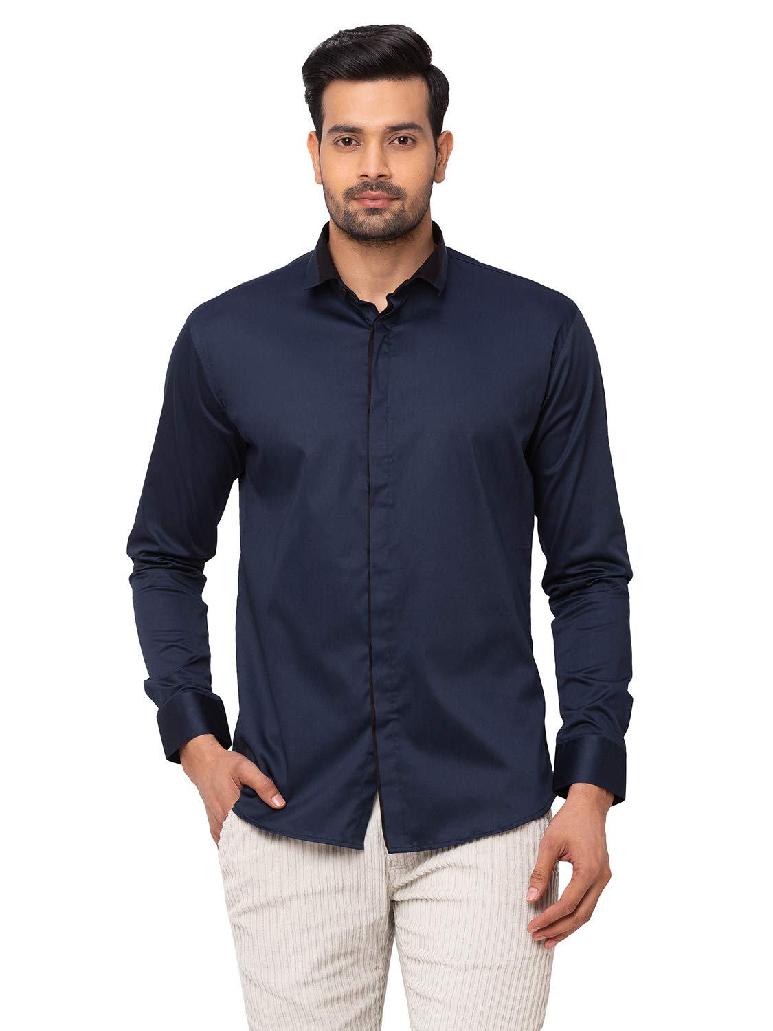 Navy Blue Half Collared Casual Shirt