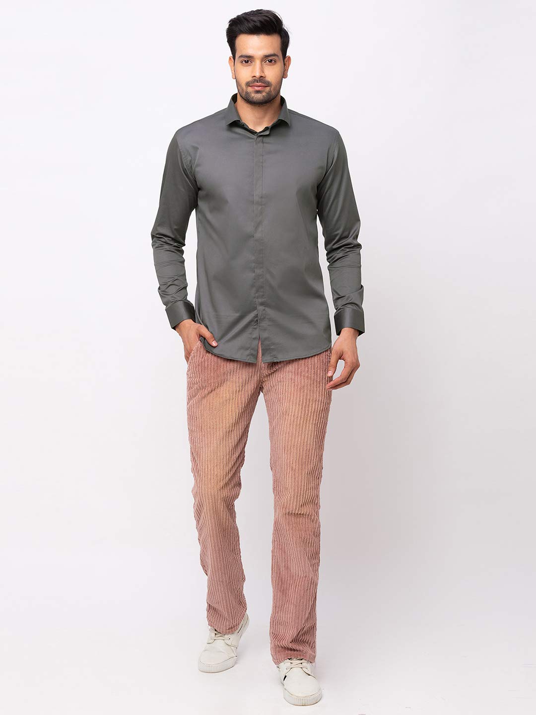 Grey Formal Shirt with Concealed Buttons