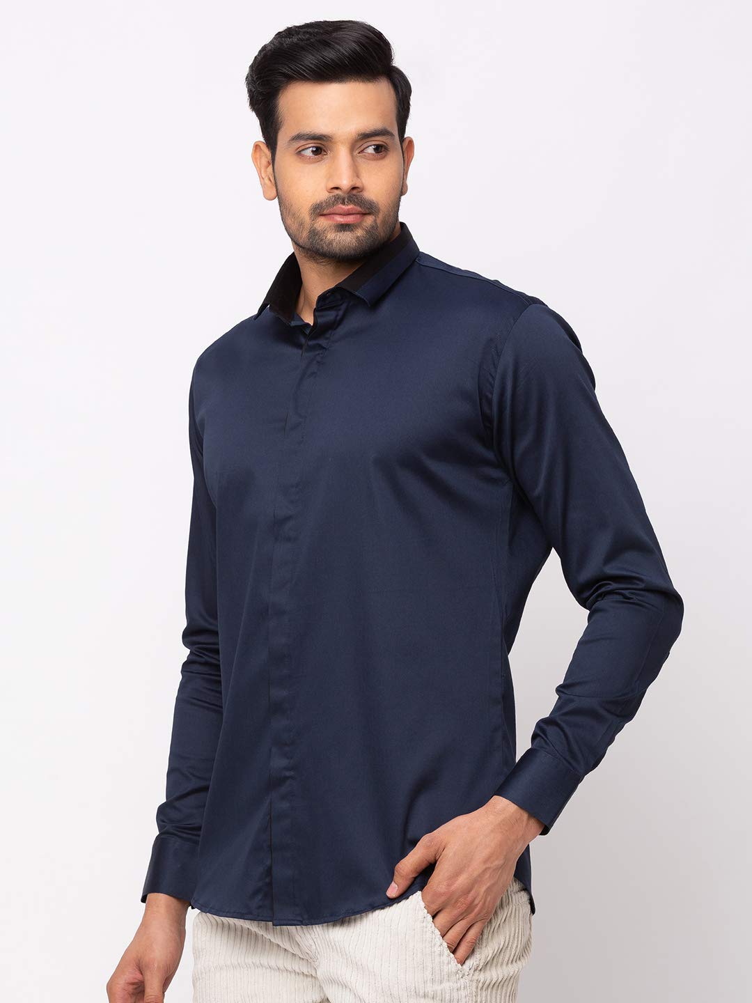 Navy Blue Half Collared Casual Shirt