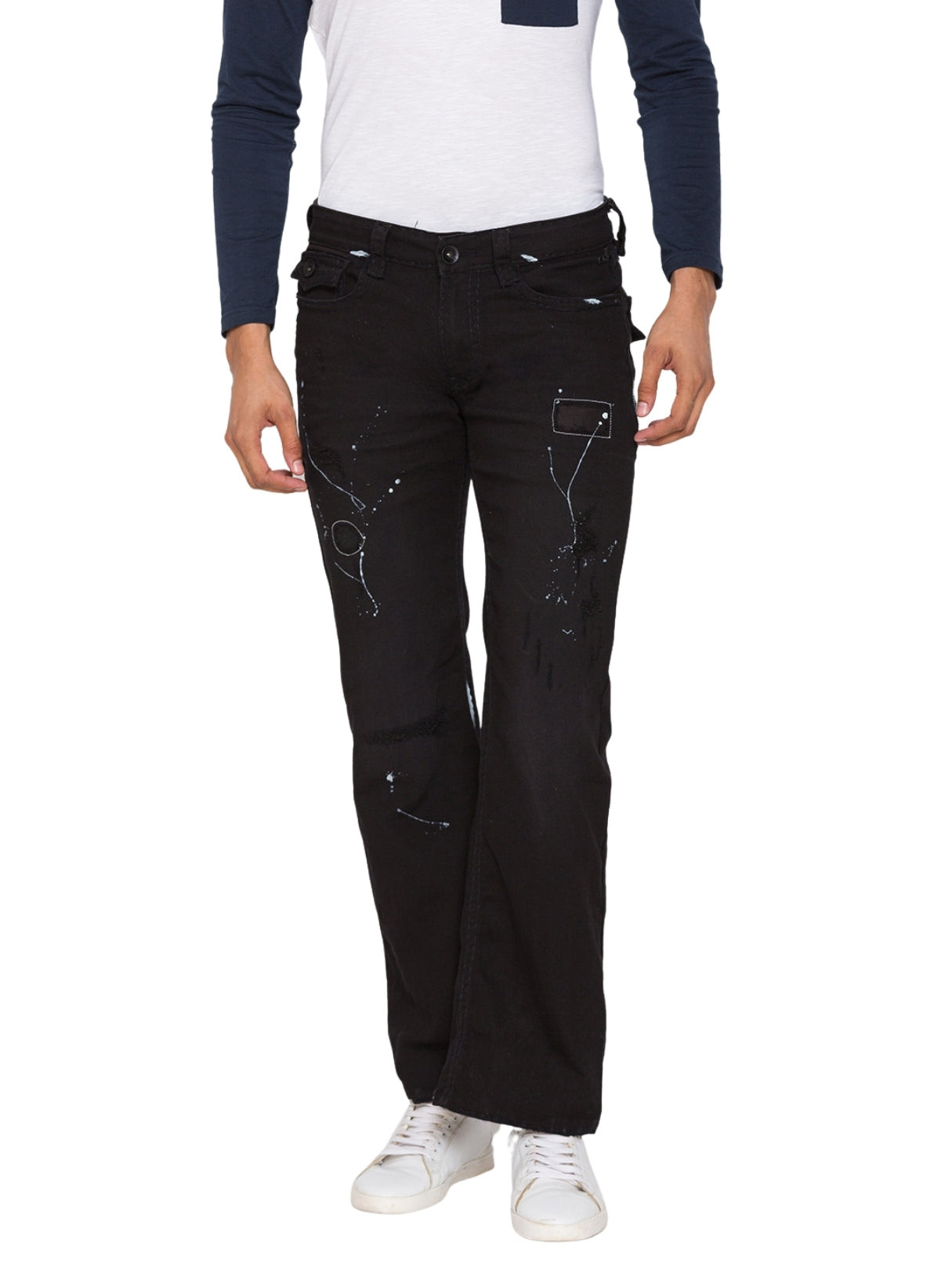 Black Saddle Stitch Bootcut Jeans