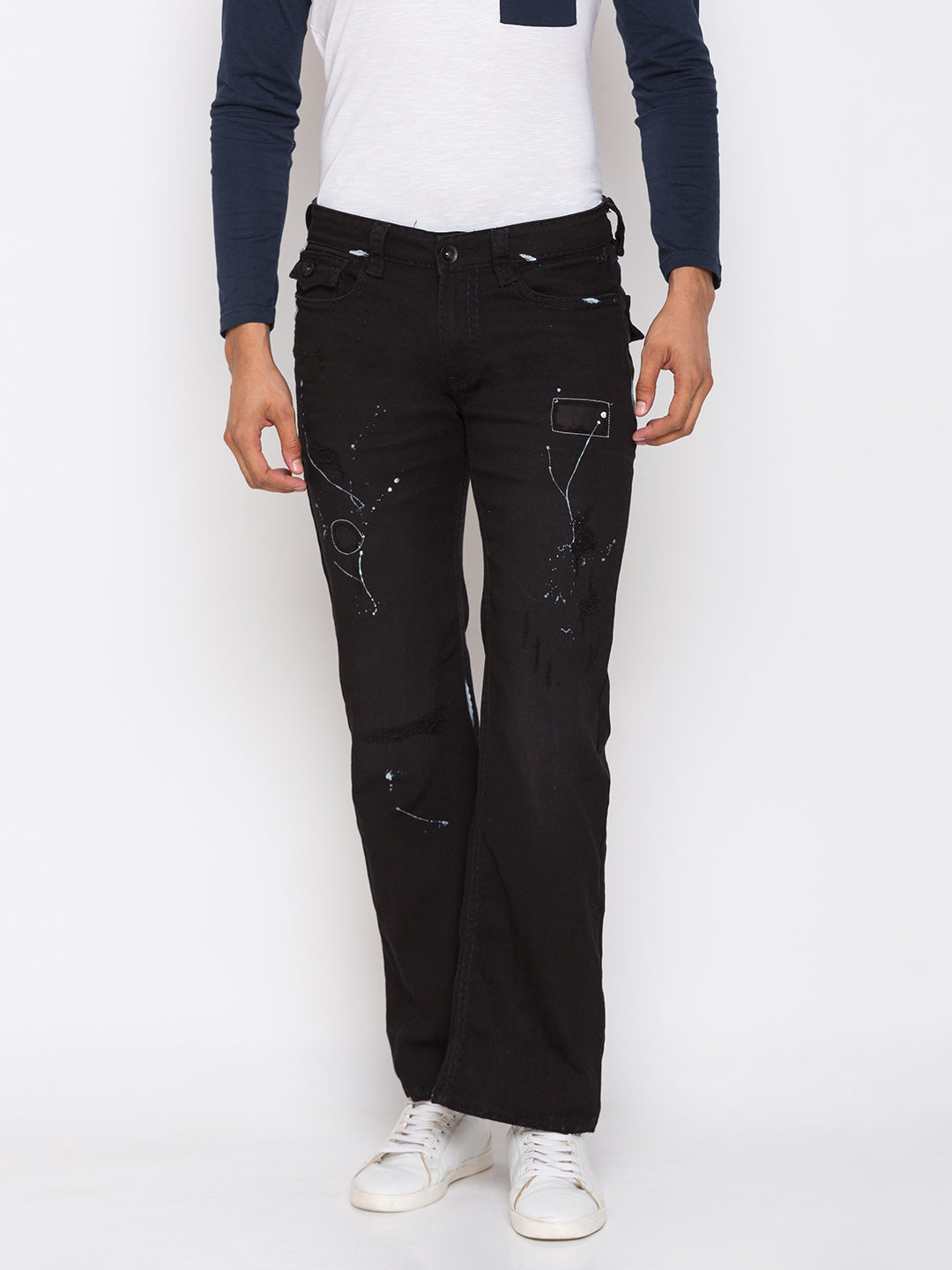 Black Saddle Stitch Bootcut Jeans