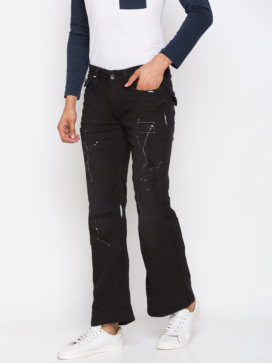 Black Saddle Stitch Bootcut Jeans